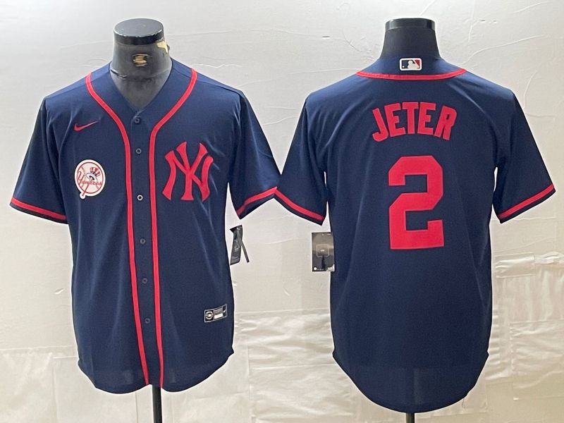 Men New York Yankees #2 Jeter Blue Third generation joint name Nike 2024 MLB Jersey style 3->new york yankees->MLB Jersey